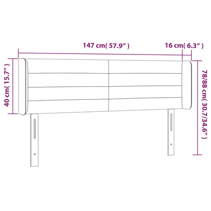 sengegavl med LED-lys 147x16x78/88 cm stof blå