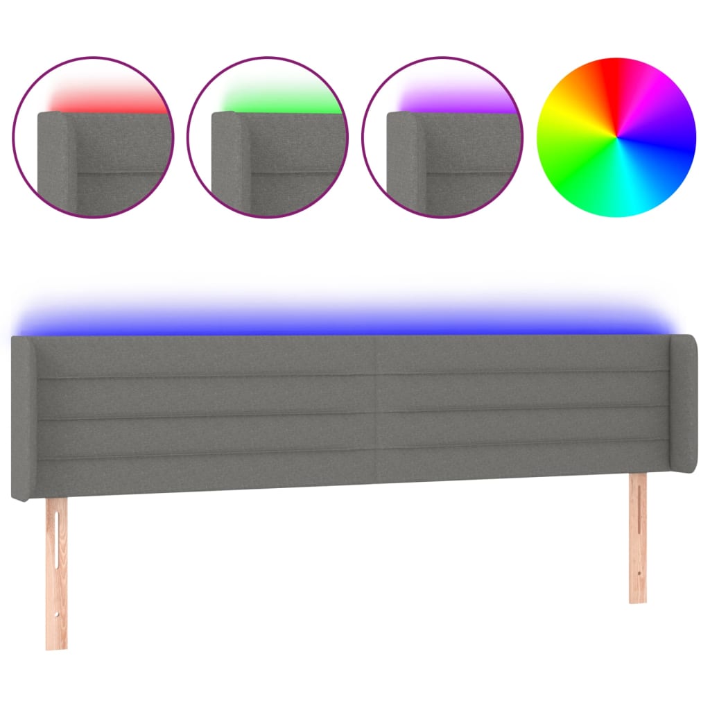 sengegavl med LED-lys 183x16x78/88 cm stof mørkegrå