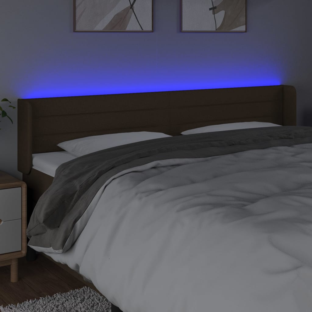 sengegavl med LED-lys 183x16x78/88 cm stof mørkebrun