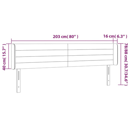 sengegavl med LED-lys 203x16x78/88 cm stof gråbrun