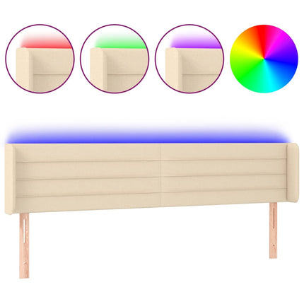 sengegavl med LED-lys 203x16x78/88 cm stof cremefarvet
