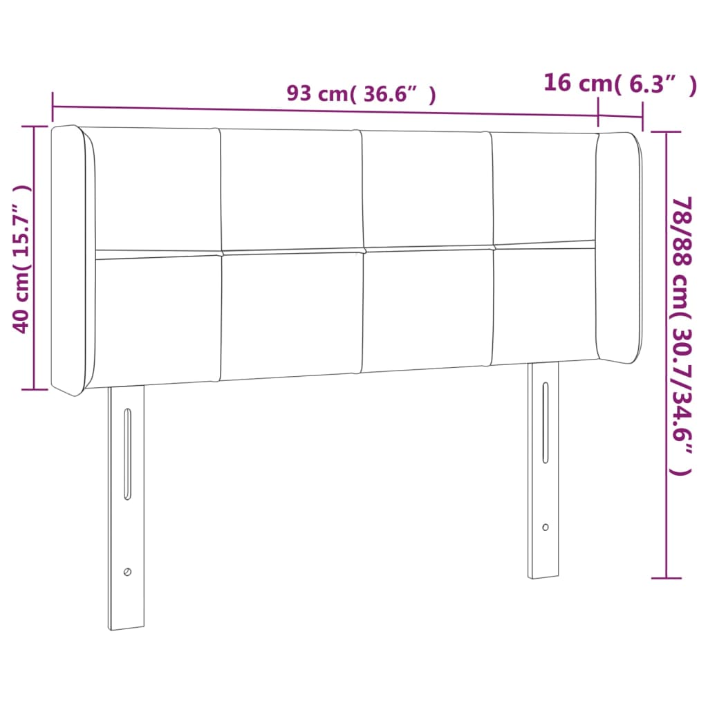 sengegavl med LED-lys 93x16x78/88 cm fløjl lysegrå