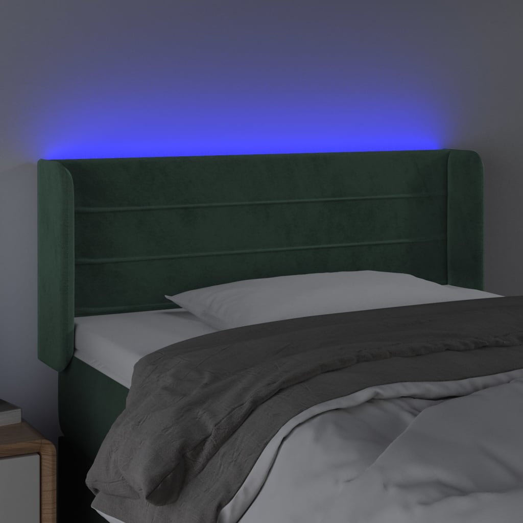 sengegavl med LED-lys 93x16x78/88 cm fløjl Mørkegrøn