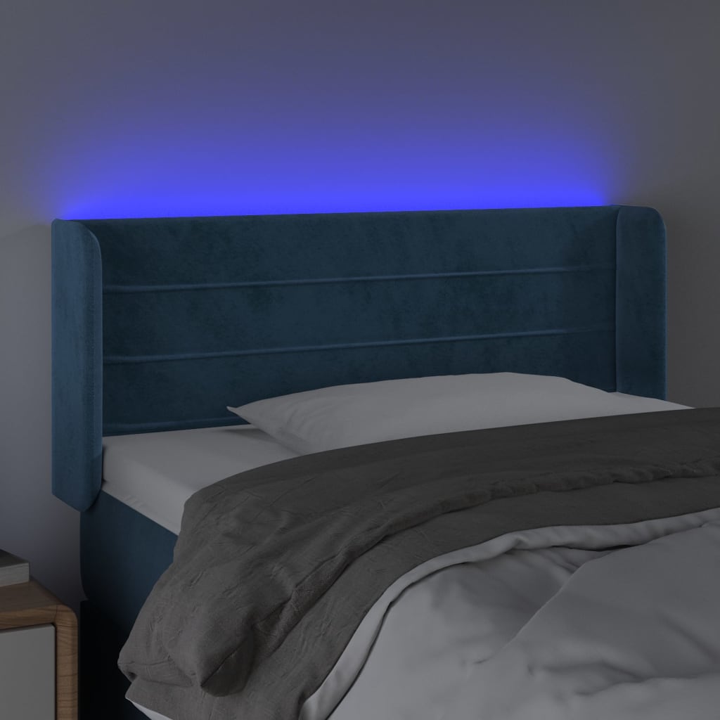 sengegavl med LED-lys 93x16x78/88 cm fløjl Mørkeblå