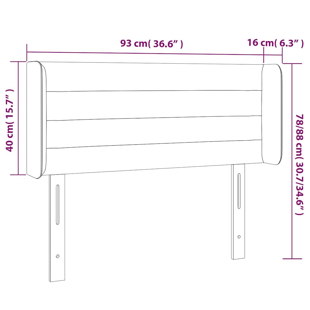 sengegavl med LED-lys 93x16x78/88 cm fløjl Mørkeblå