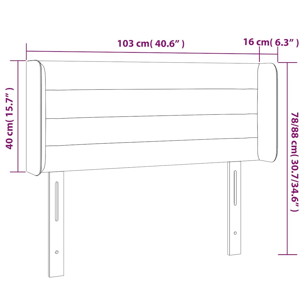 sengegavl med LED-lys 103x16x78/88 cm fløjl mørkeblå