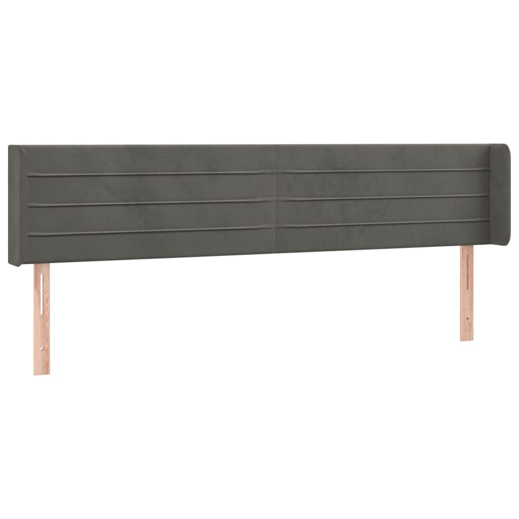 sengegavl med LED-lys 163x16x78/88 cm fløjl mørkegrå