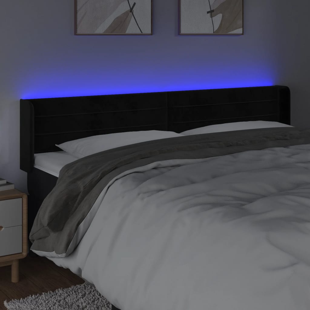sengegavl med LED-lys 163x16x78/88 cm fløjl sort