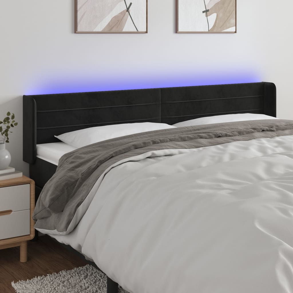 sengegavl med LED-lys 163x16x78/88 cm fløjl sort