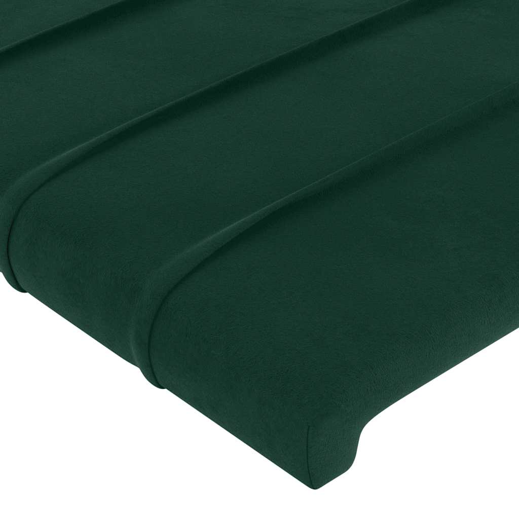sengegavl med LED-lys 163x16x78/88 cm fløjl mørkegrøn