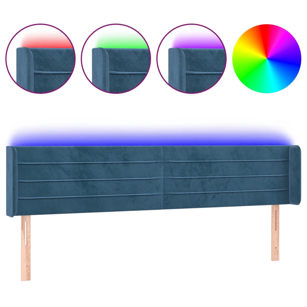 sengegavl med LED-lys 163x16x78/88 cm fløjl mørkeblå