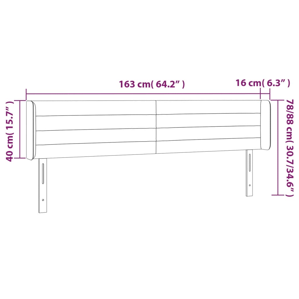 sengegavl med LED-lys 163x16x78/88 cm fløjl mørkeblå