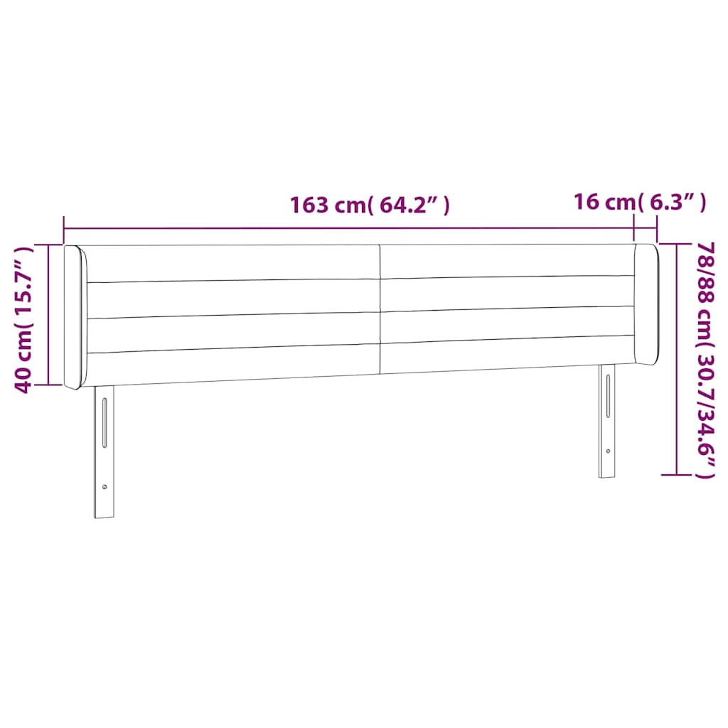 sengegavl med LED-lys 163x16x78/88 cm fløjl mørkeblå