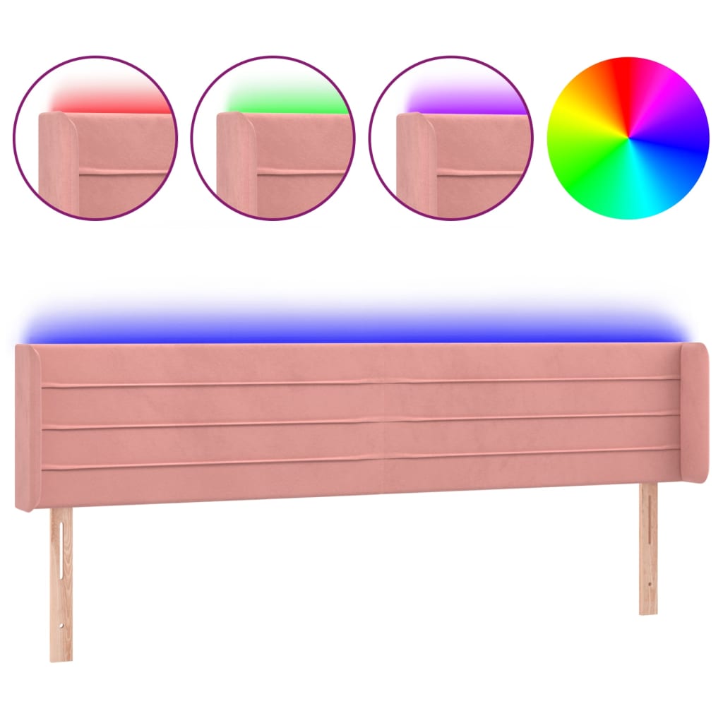 sengegavl med LED-lys 163x16x78/88 cm fløjl lyserød