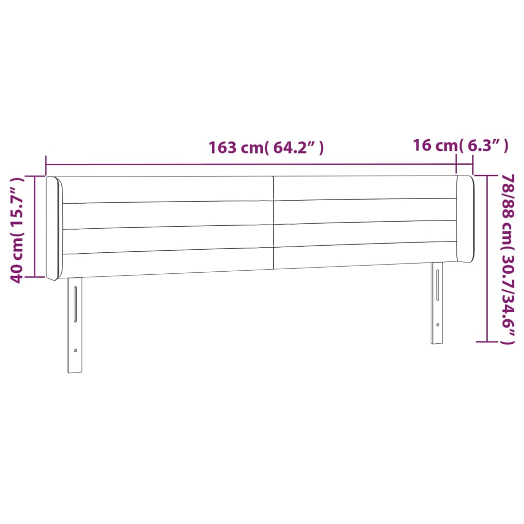 sengegavl med LED-lys 163x16x78/88 cm fløjl lyserød