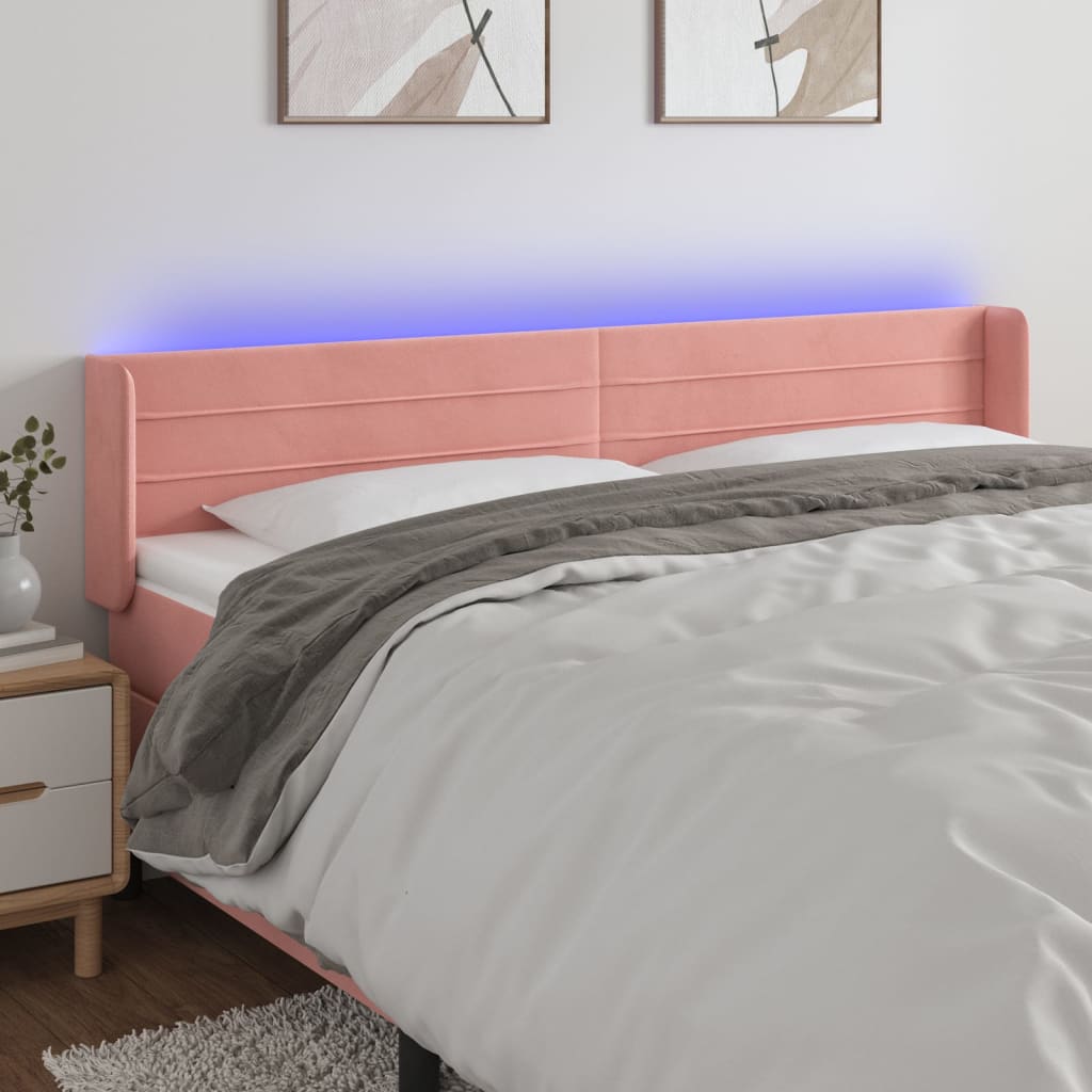 sengegavl med LED-lys 163x16x78/88 cm fløjl lyserød
