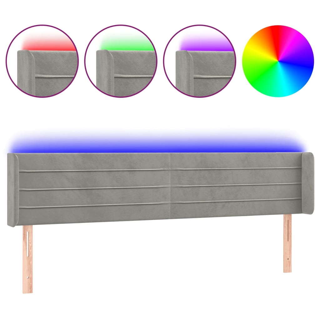 sengegavl med LED-lys 203x16x78/88 cm fløjl lysegrå