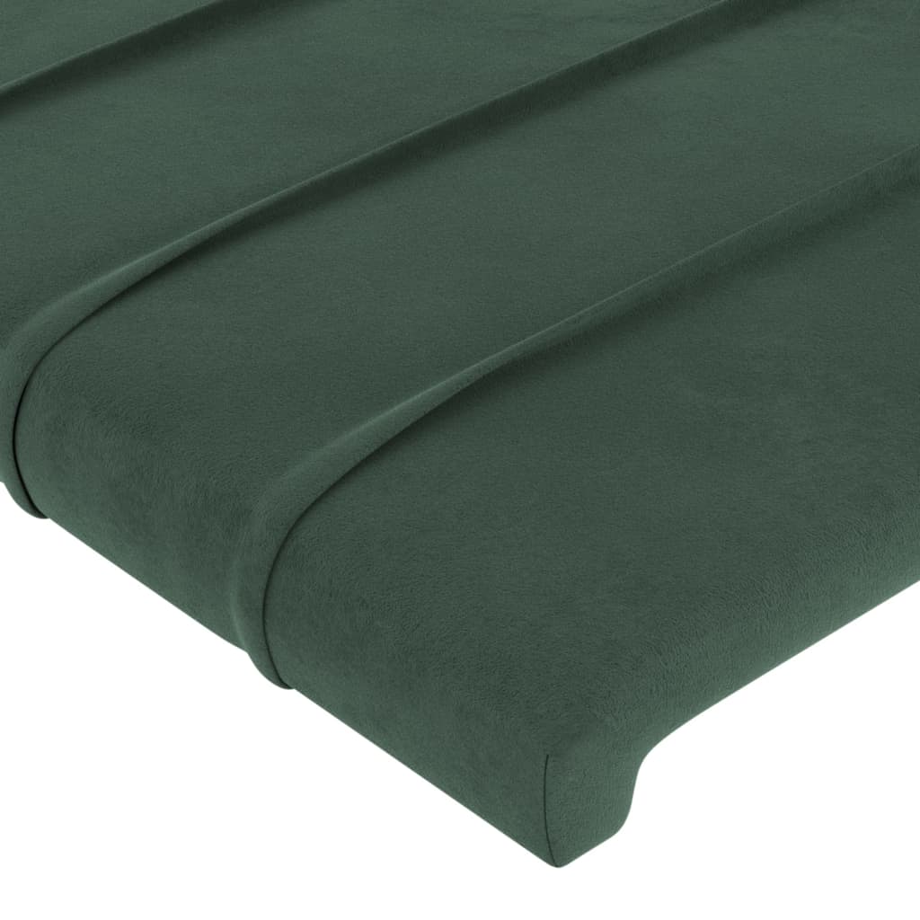 sengegavl med LED-lys 203x16x78/88 cm fløjl mørkegrøn