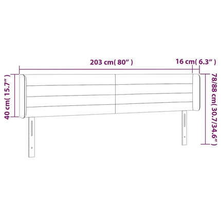 sengegavl med LED-lys 203x16x78/88 cm fløjl mørkegrøn