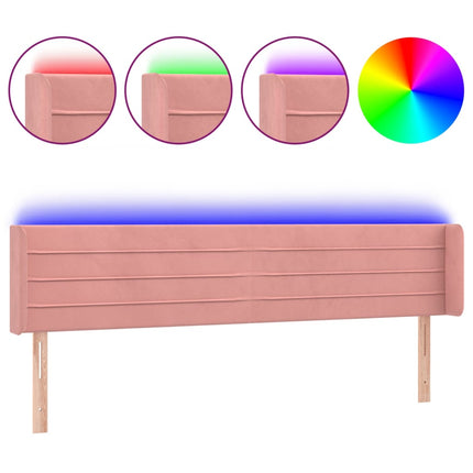 sengegavl med LED-lys 203x16x78/88 cm fløjl lyserød