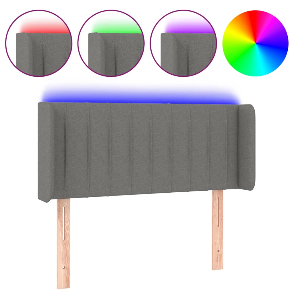 sengegavl med LED-lys 83x16x78/88 cm stof mørkegrå