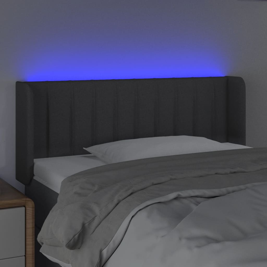 sengegavl med LED-lys 83x16x78/88 cm stof mørkegrå