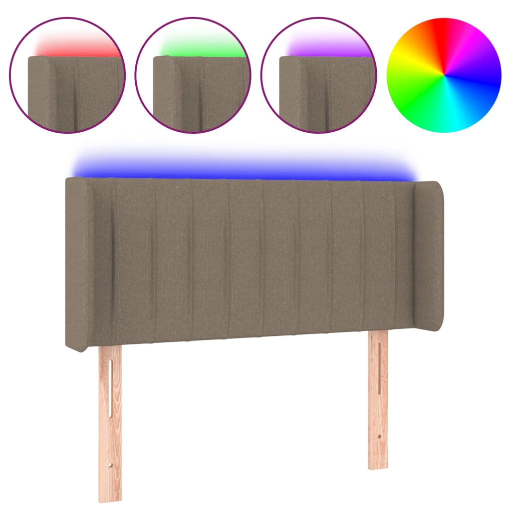 sengegavl med LED-lys 83x16x78/88 cm stof gråbrun