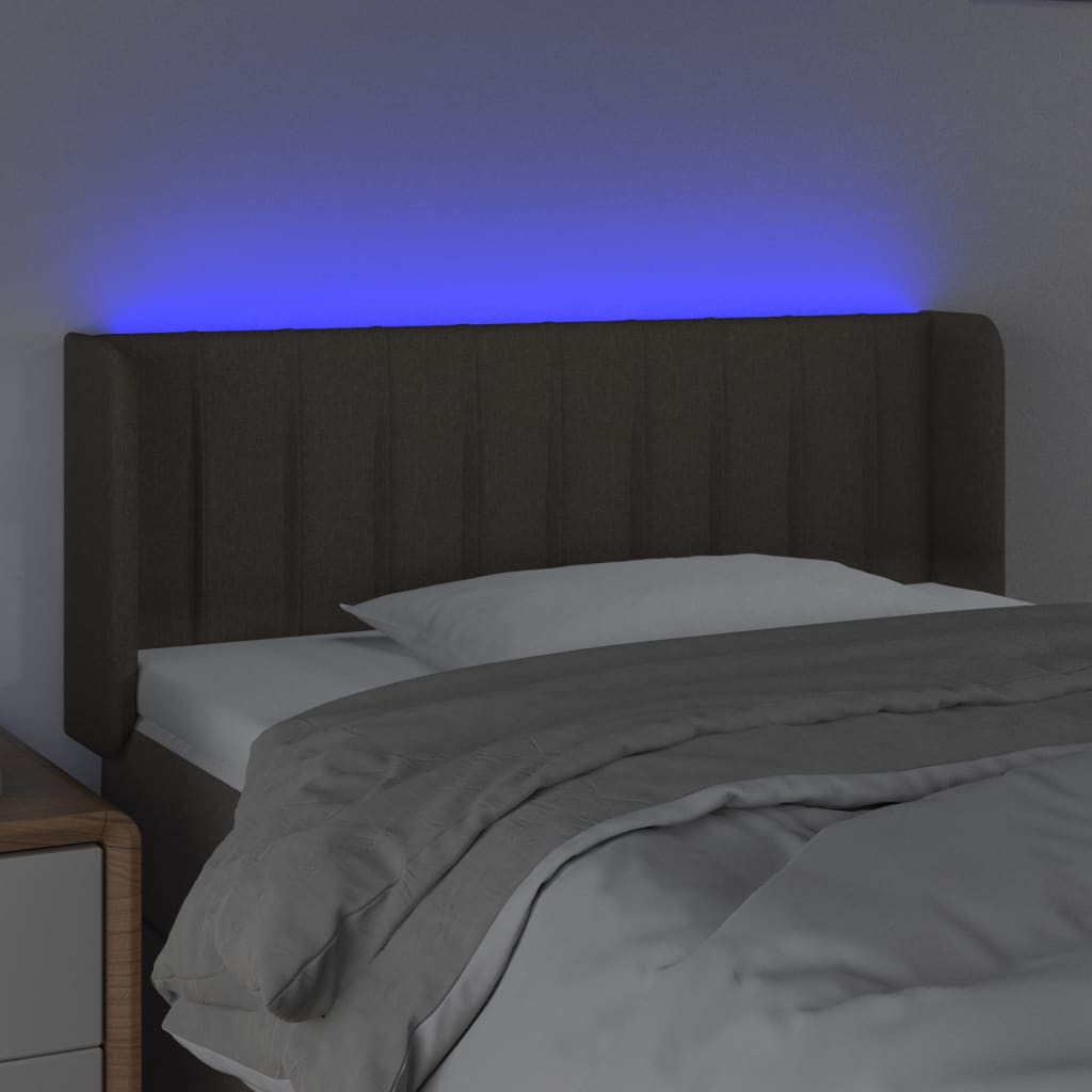 sengegavl med LED-lys 83x16x78/88 cm stof gråbrun