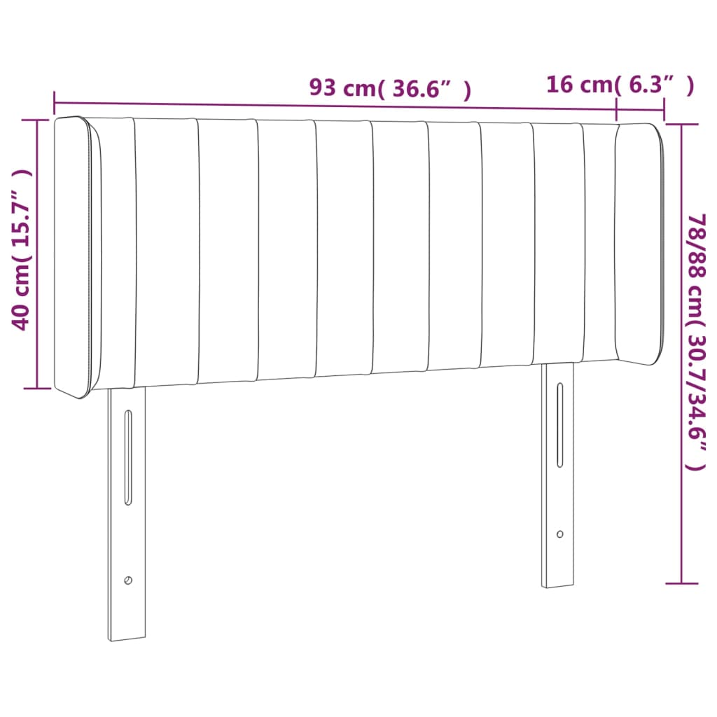 sengegavl med LED-lys 93x16x78/88 cm stof lysegrå