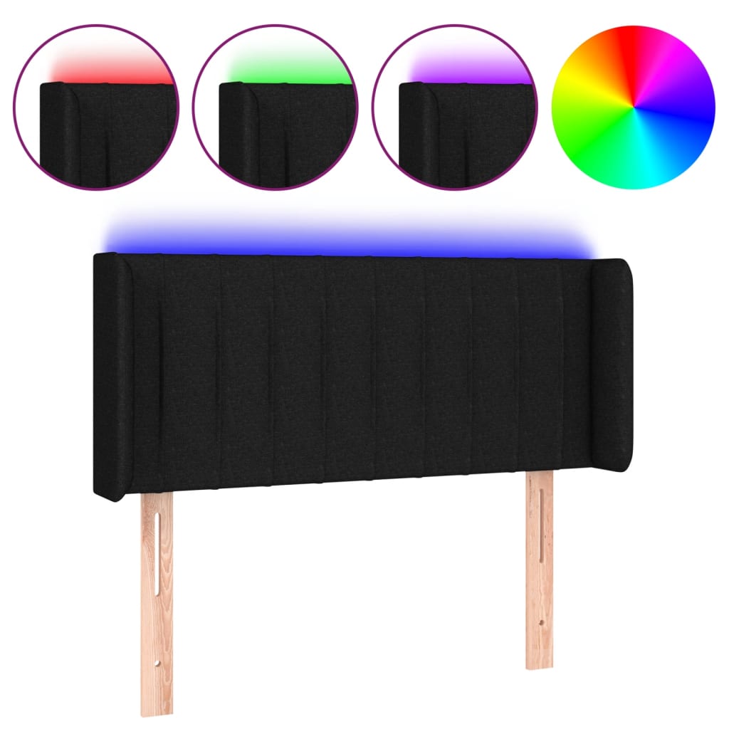 sengegavl med LED-lys 93x16x78/88 cm stof sort