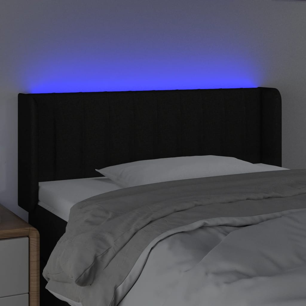 sengegavl med LED-lys 93x16x78/88 cm stof sort