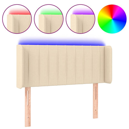 sengegavl med LED-lys 93x16x78/88 cm stof cremefarvet