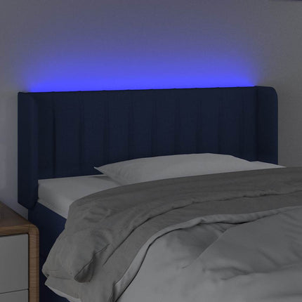 sengegavl med LED-lys 93x16x78/88 cm stof blå