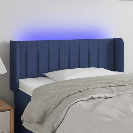 sengegavl med LED-lys 93x16x78/88 cm stof blå