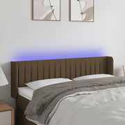 sengegavl med LED-lys 147x16x78/88 cm stof mørkebrun