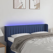 sengegavl med LED-lys 147x16x78/88 cm stof blå