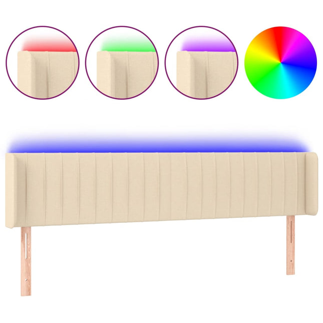 sengegavl med LED-lys 163x16x78/88 cm stof cremefarvet