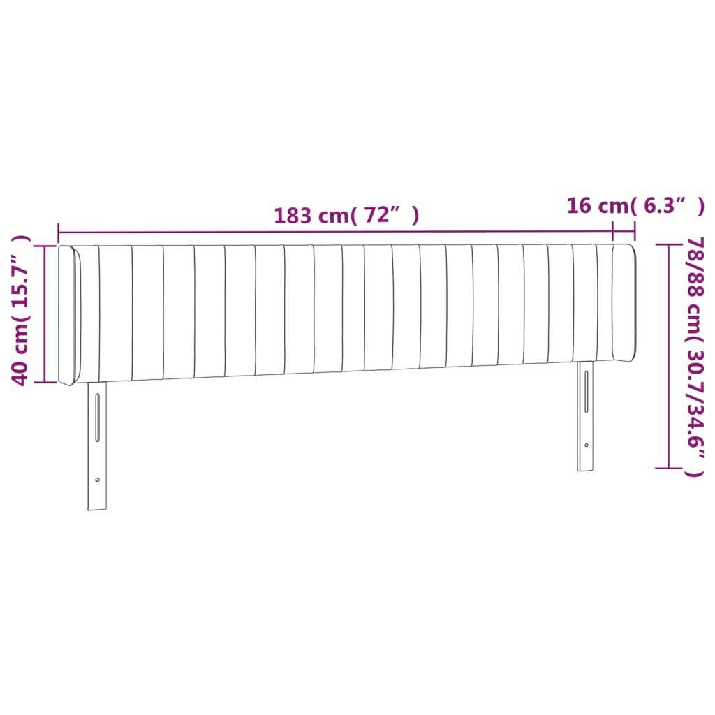 sengegavl med LED-lys 183x16x78/88 cm stof lysegrå