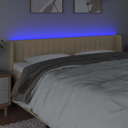 sengegavl med LED-lys 183x16x78/88 cm stof cremefarvet