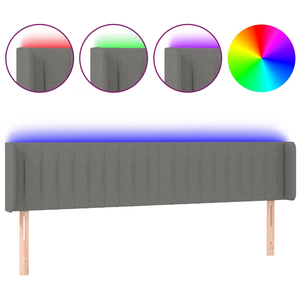 sengegavl med LED-lys 203x16x78/88 cm stof mørkegrå