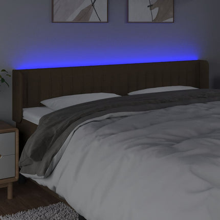 sengegavl med LED-lys 203x16x78/88 cm stof mørkebrun
