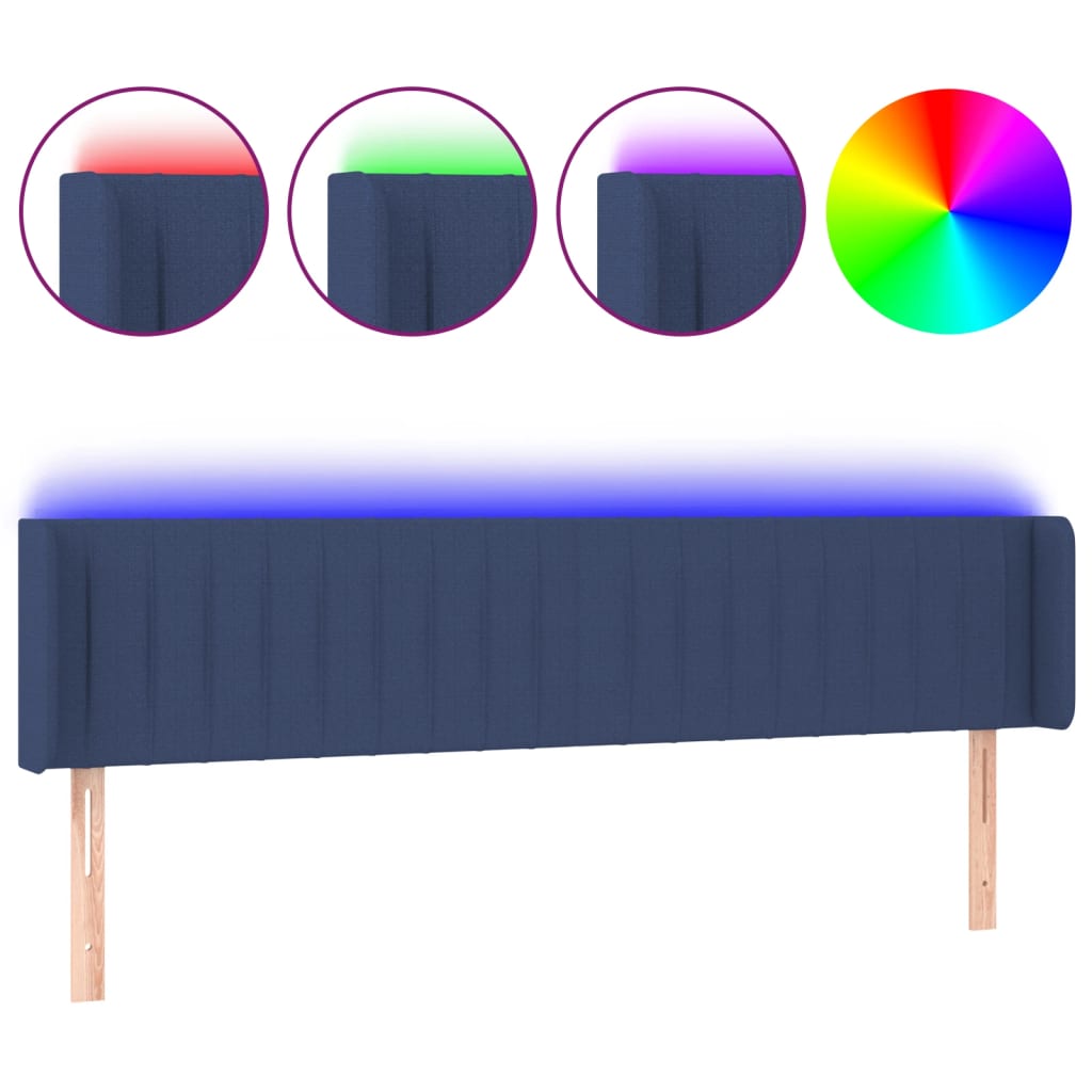 sengegavl med LED-lys 203x16x78/88 cm stof blå