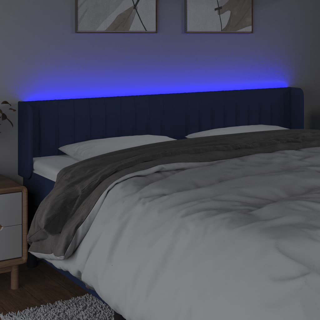 sengegavl med LED-lys 203x16x78/88 cm stof blå