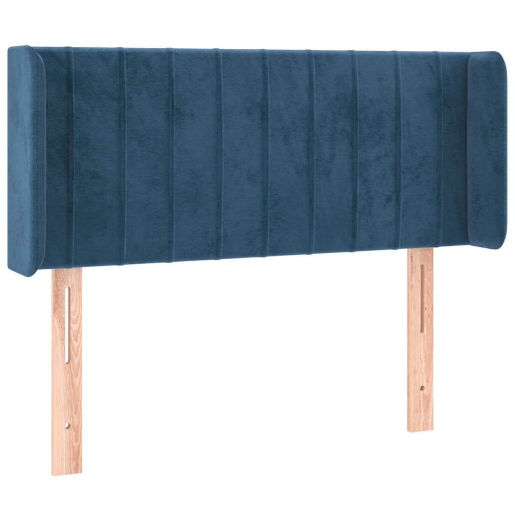 sengegavl med LED-lys 83x16x78/88 cm stof Mørkeblå