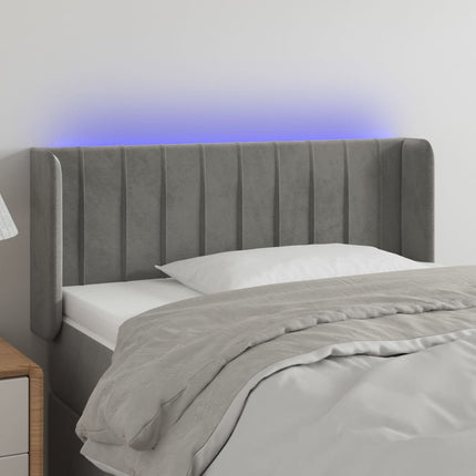 sengegavl med LED-lys 93x16x78/88 cm fløjl lysegrå