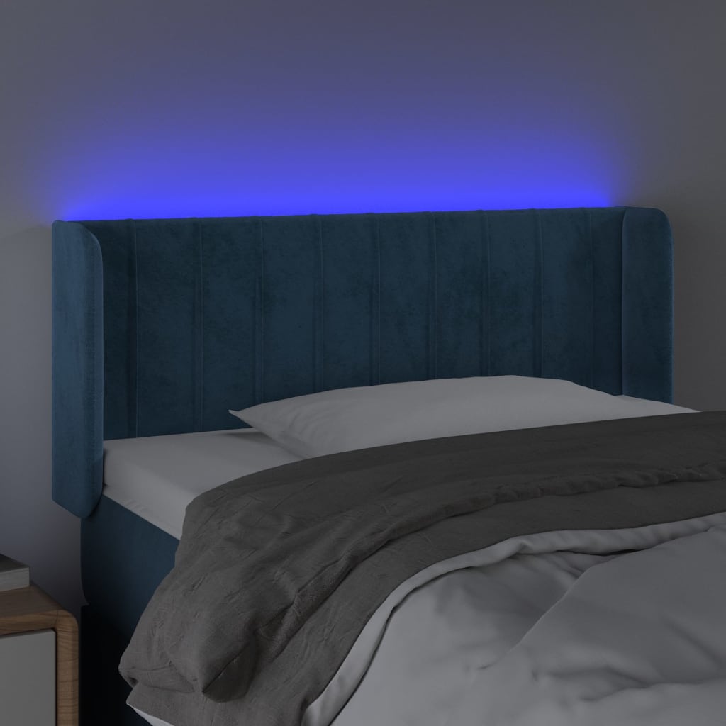 sengegavl med LED-lys 93x16x78/88 cm fløjl Mørkeblå