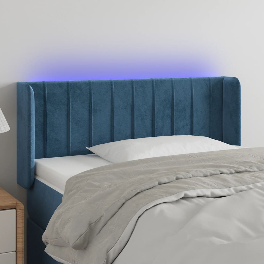 sengegavl med LED-lys 93x16x78/88 cm fløjl Mørkeblå
