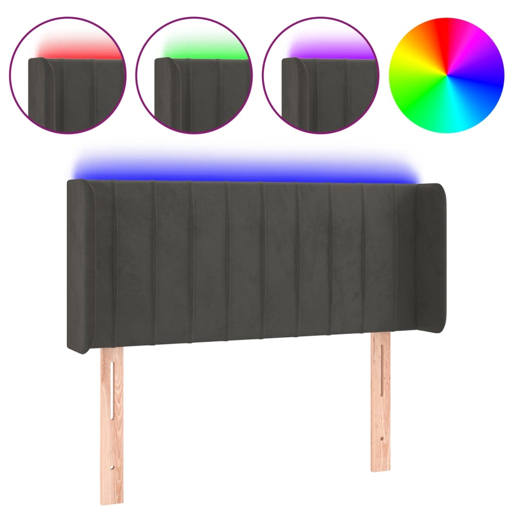 sengegavl med LED-lys 103x16x78/88 cm fløjl mørkegrå