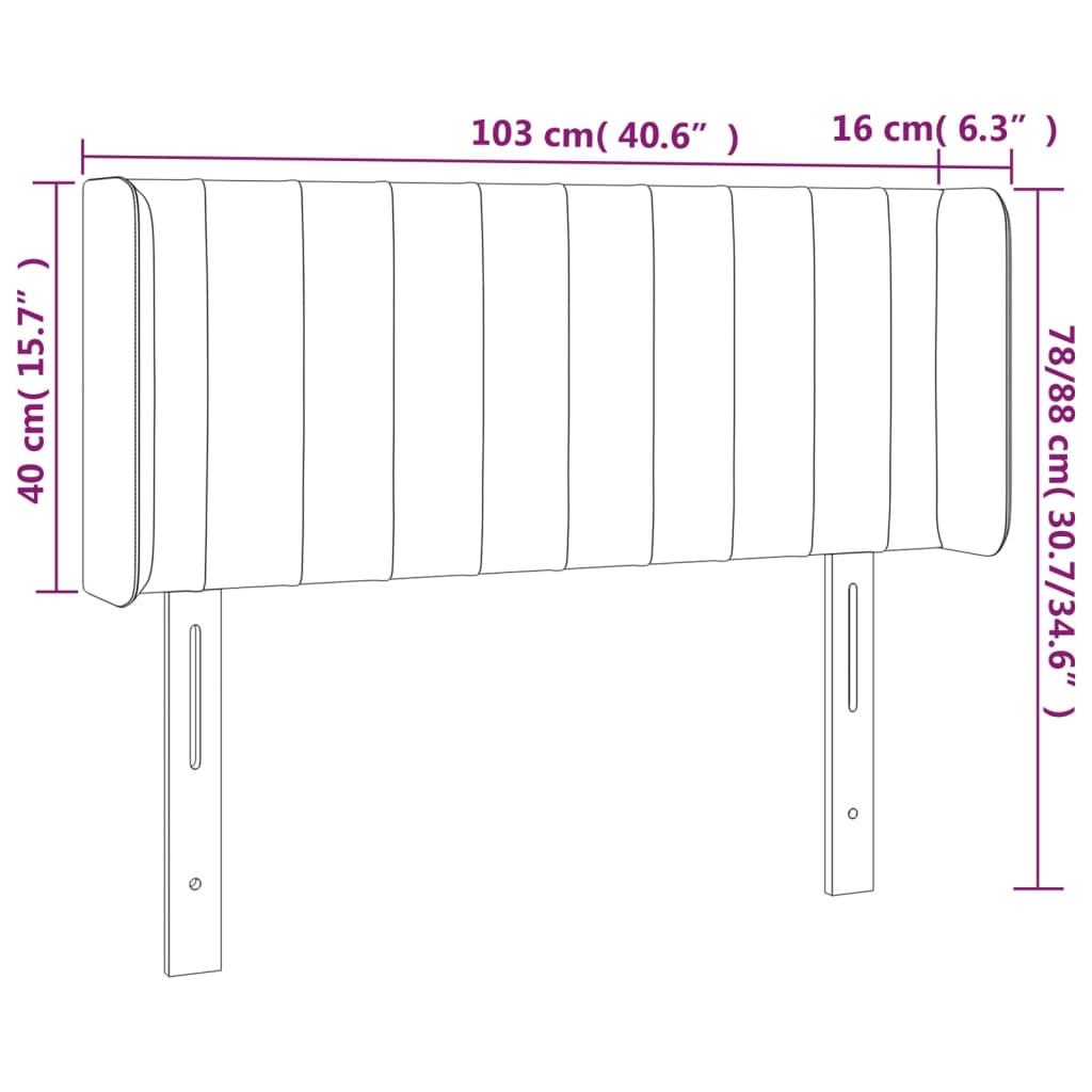 sengegavl med LED-lys 103x16x78/88 cm fløjl mørkegrå