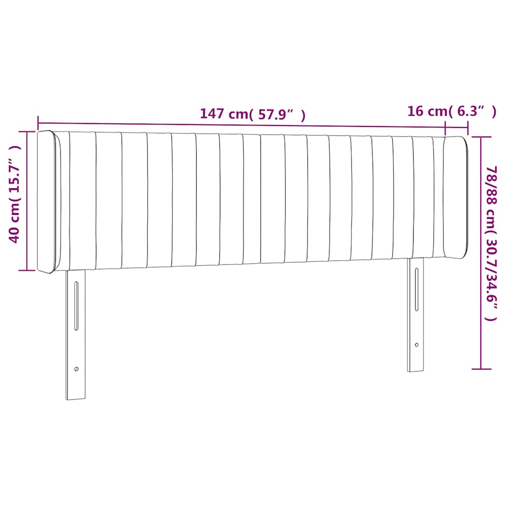sengegavl med LED-lys 147x16x78/88 cm fløjl mørkeblå